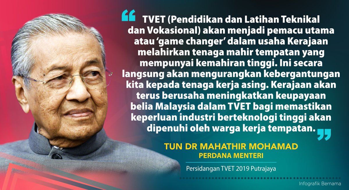 bernamadotcom's tweet photo. [Infografik] #TVET akan menjadi pemacu utama dalam usaha kerajaan melahirkan tenaga mahir tempatan berkemahiran tinggi, sekali gus mengurangkan kebergantungan kepada tenaga kerja asing. - PM @chedetofficial https://t.co/VNnFvXrqCZ