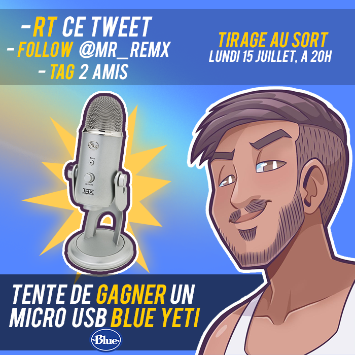 Mr_Remx's tweet photo. Envie de vous faire gagner un microphone Blue Yeti les biiiches ! Pour participer c'est très simple:

➡️Me Follow (@Mr_Remx )

➡️RT le tweet 

➡️TAG 2 Amis

Tirage au sort du gagnant le 15 juillet 2019.

Merci à @BlueMicrophones https://t.co/EbfK4RzEfK