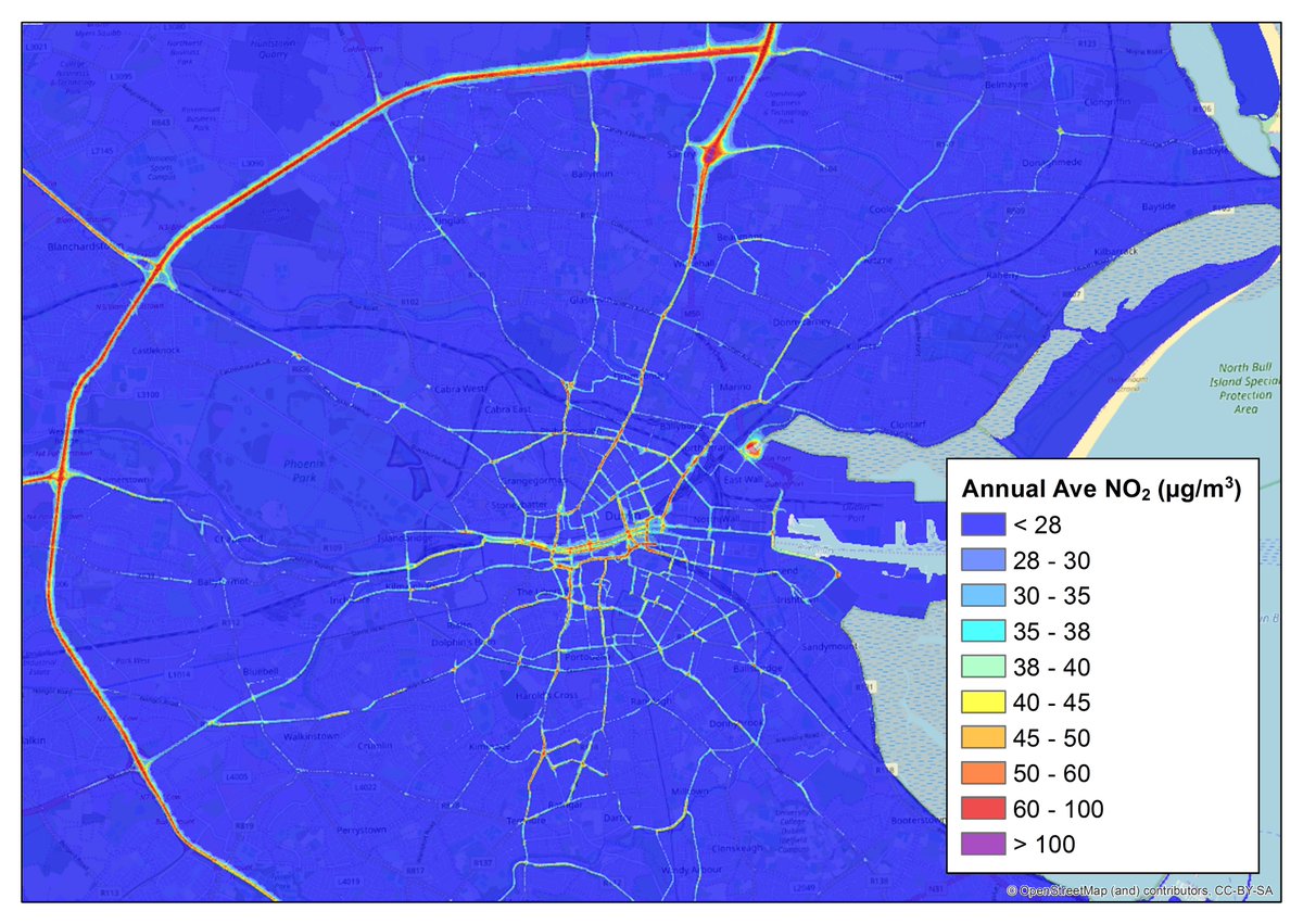EPAAirQuality's tweet photo. Nitrogen Dioxide levels in Dublin, due to traffic, pose a public health risk. See report compiled by EPA Air Quality team at link below. @epaireland @Dept_CCAE @AsthmaIreland @DubCityCouncil @sdublincoco https://t.co/LI1m4L5WEf https://t.co/FMQaJNsqJw