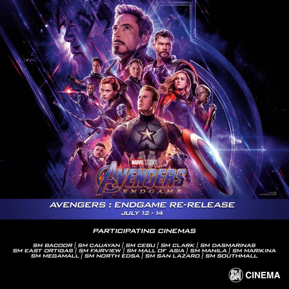 Revisit the epic finale of the Avengers’ battle against Thanos (with additional clips) starting July 12 at select SM Cinema branches. 

#AvengersAtSM