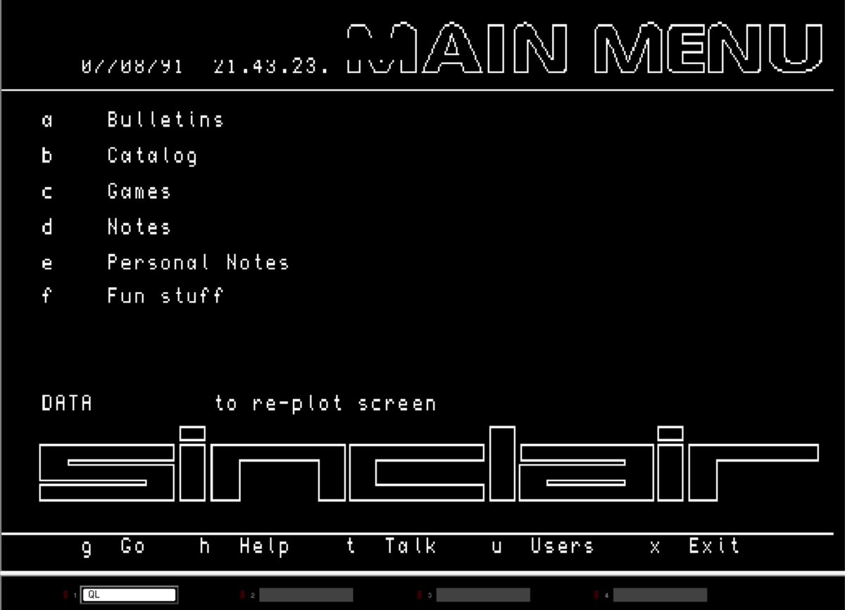 tschak's tweet image. First successful connection from the #SinclairQL to #IRATAONLINE via #PLATOTERM. Still a lot to do, but it's starting to breathe. :) (and yes, I am indeed on vacation, I hear the waves outside, everyone is asleep.) :)