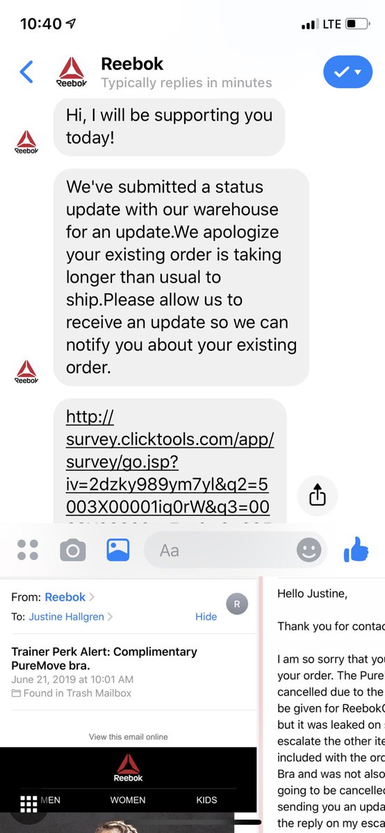 J_Hallgren's tweet photo. @Reebok Really?!?! You’re CSR’s couldn’t see I am a member ...claim I am not one... and ask for a review about a bra I haven’t even received ?!?! #CustomerService #facepalm #badservice https://t.co/XWAK8O6an0