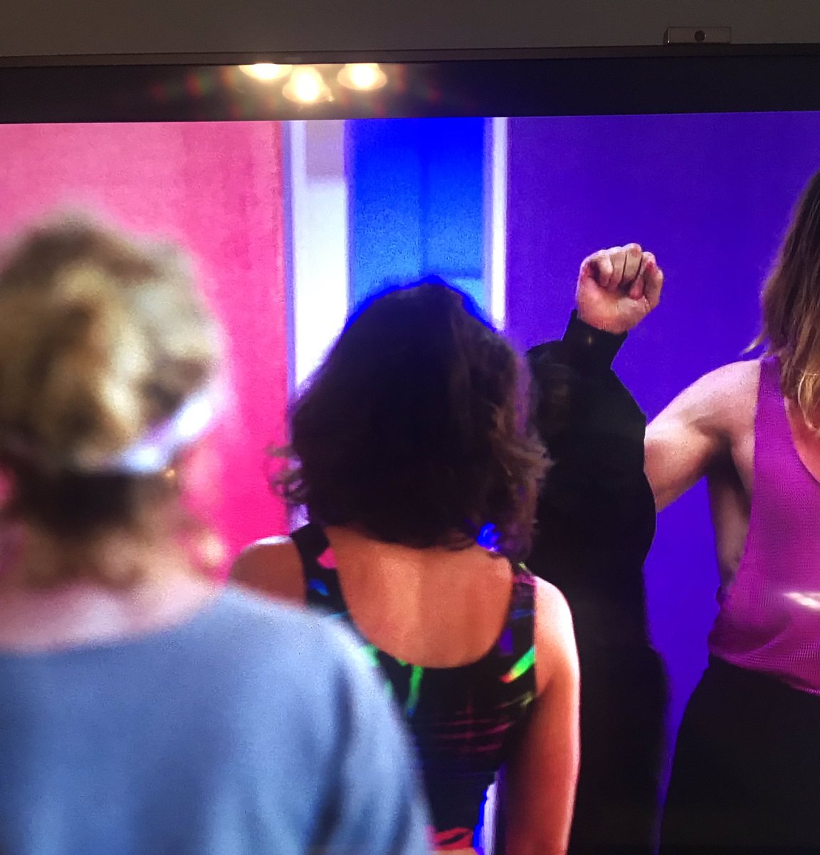 runnerchick78's tweet photo. I don’t always wear a crop top and spandex, but when I do, it’s because I was an extra in Stranger Things Season 3! Gotta love that 80s Jazzercise fashion; at least they didn’t put me in the thong leotard! 🤣 https://t.co/VT1sWaR8JL
