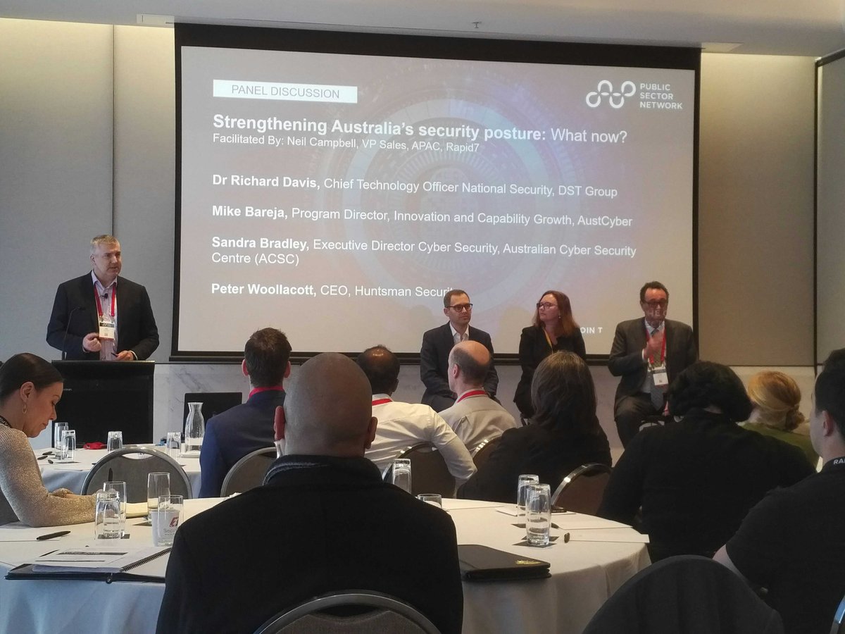 AustCyber's tweet photo. AustCyber's @mikebex is at the #AuSec2019 Summit today - discussing the consequences of decryption, what has changed in the past 12 months & how to strengthen Australiaโs #CyberSecurity posture. Say hello to Mike after the session! @DefenceScience @CyberGovAU @Tier3huntsman https://t.co/xVb1Mrvlfa