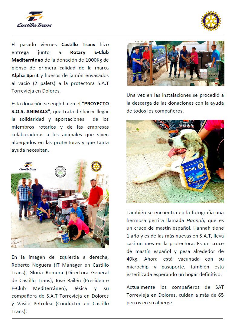 marusuarezrp's tweet photo. Noticias de nuestro proyecto @RotaryAnimals 
Hemos entregado una tonelada de pienso y dos palets de huesos a la protectora SAT Torrevieja.Lo entregado tiene un valor de mercado de 6 mil euros.Gracias a la empresa Castillo Trans de nuestra compañera Rotaria Gloria Romera☺️🙏 https://t.co/VLzbkLl92N