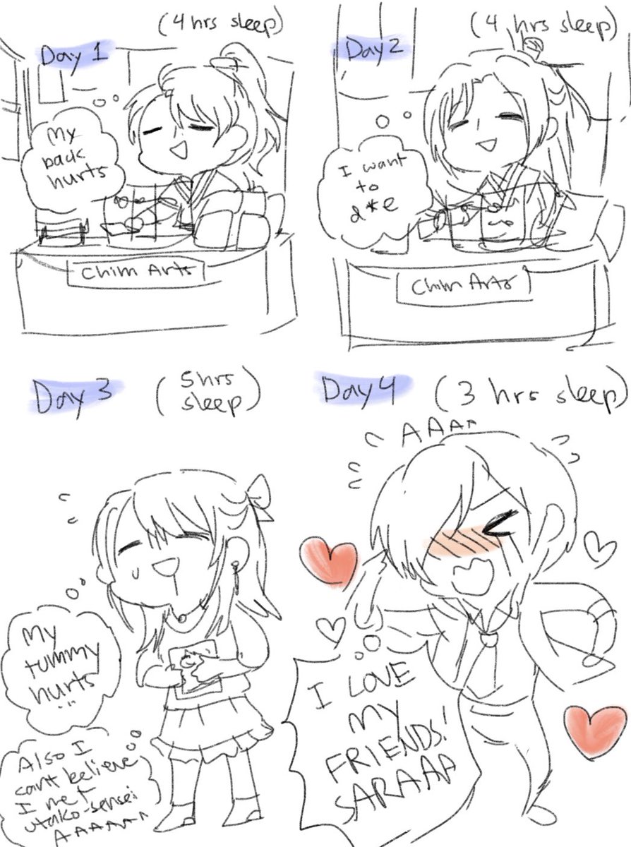 I'm all smiles and my energy is shortly rejuvenated every time I see friends, but otherwise here is a summary of my main internal thoughts each day during con. 