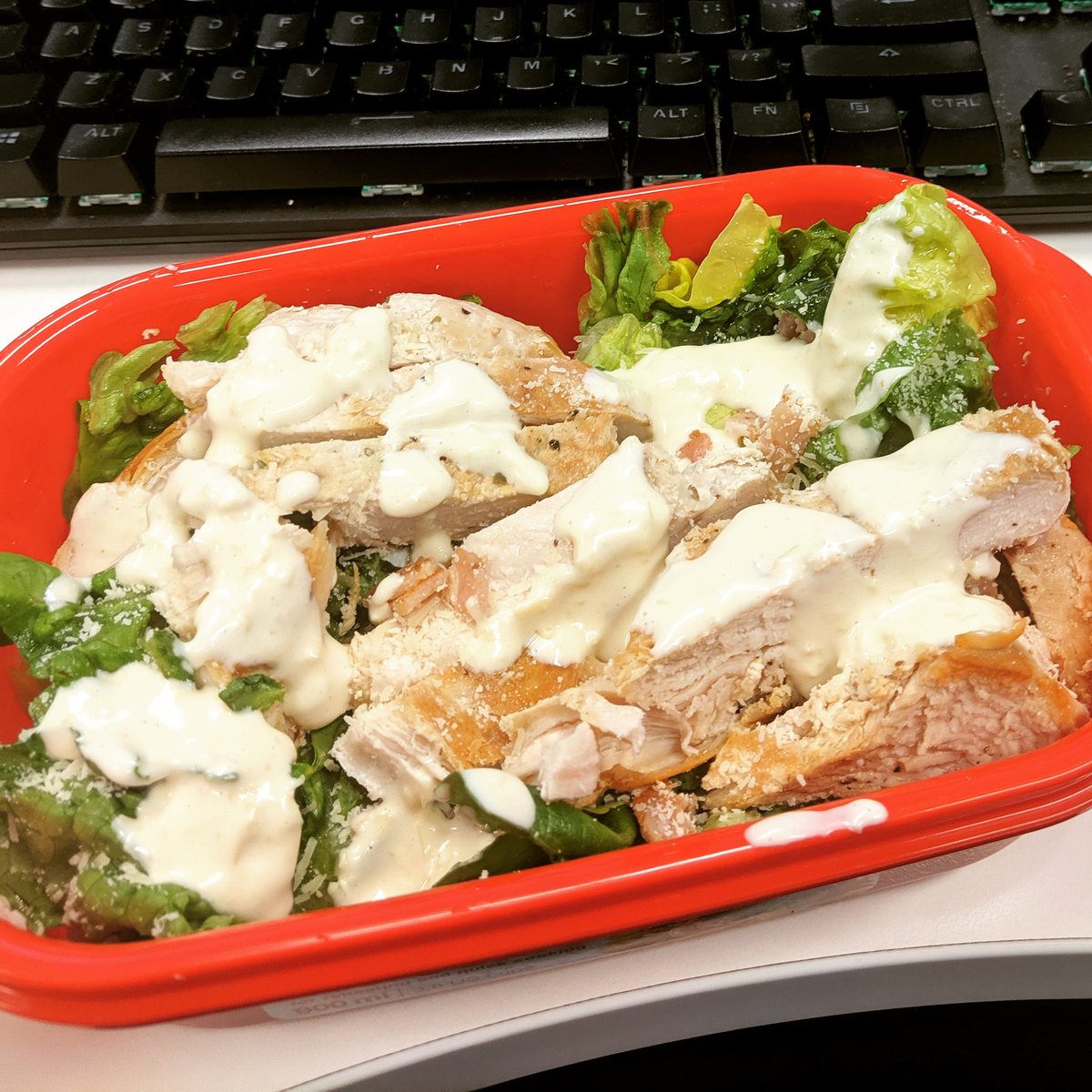 MyBigAdventure_'s tweet photo. Okay, wait a minute. This #keto Cesar Salad got me shook. Best Keto food so far. Shouldn't of wasted valuable tasting time taking a photo. #tasty #healthylifestyle #worklunch https://t.co/BgqBBPqKrz