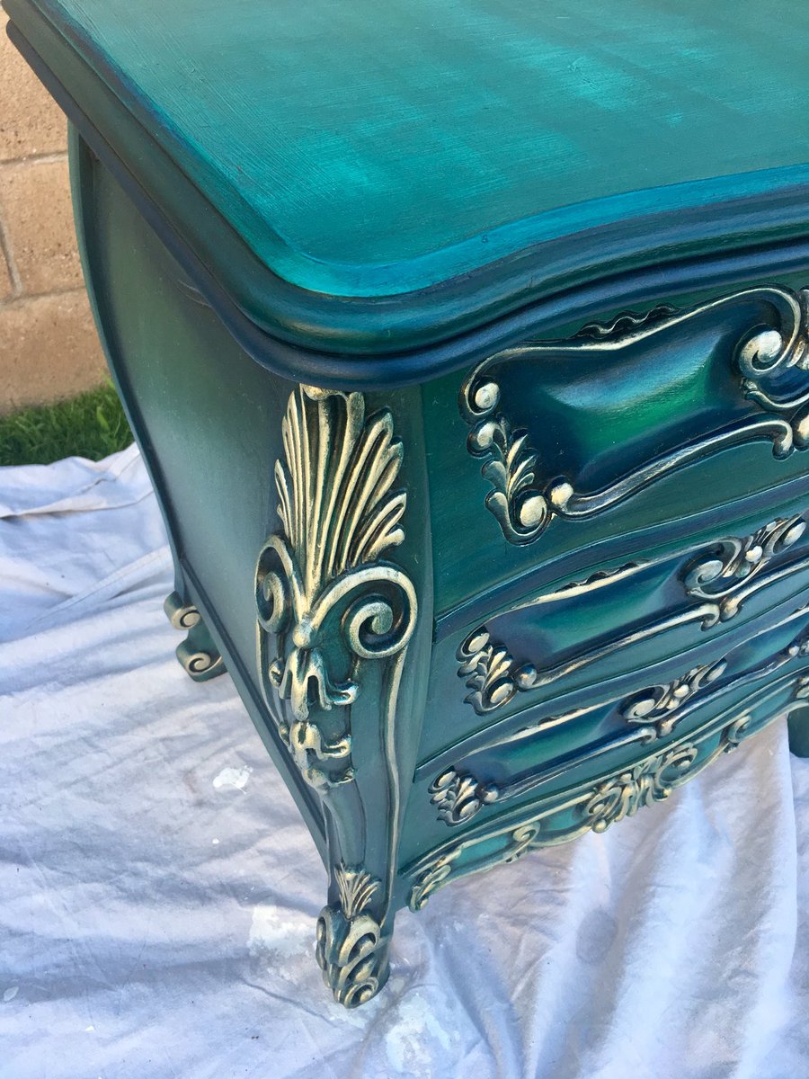 This piece is finally ready to go! #mermaid #handpaintedfurniture #furnitureart #drabtofab