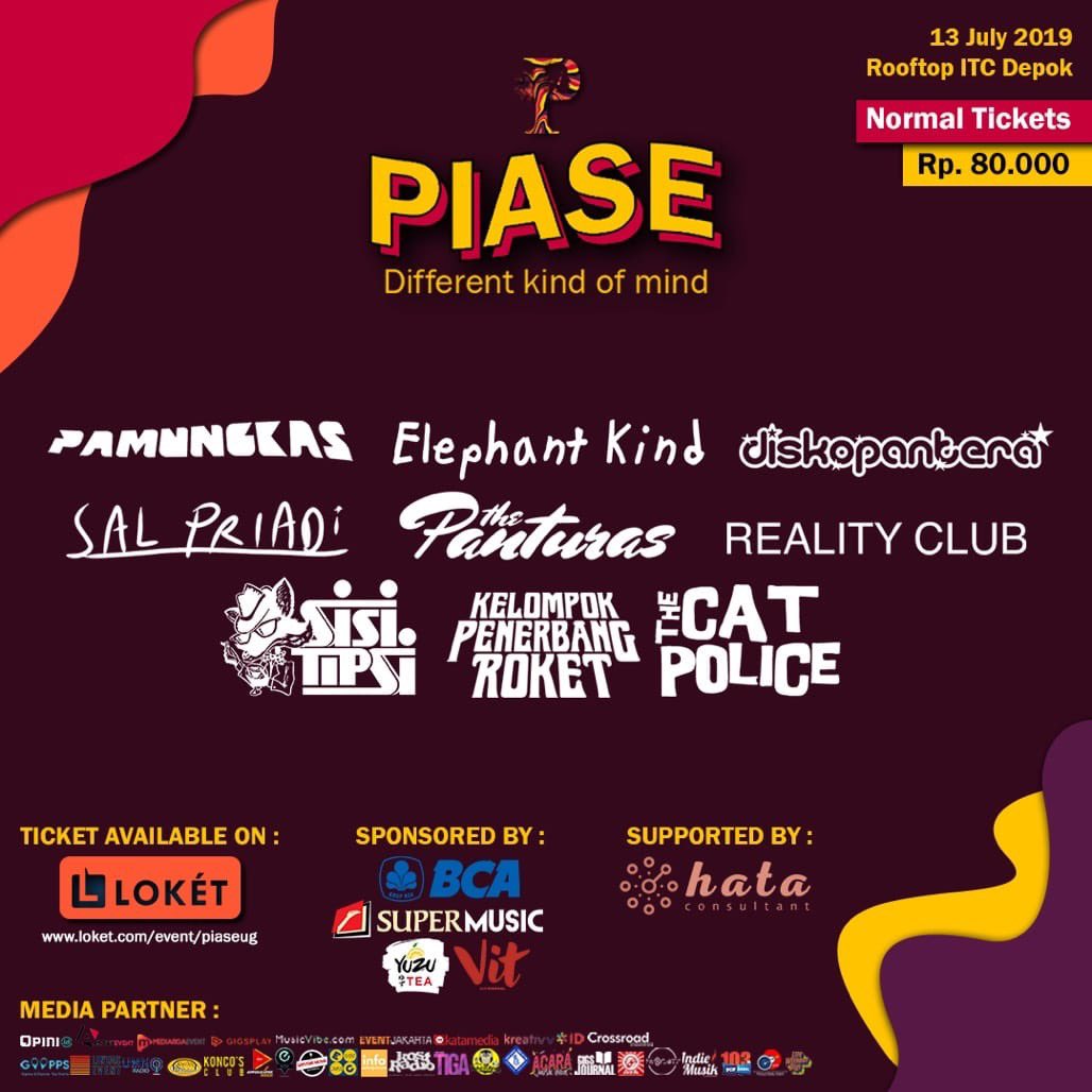 UMNRADIO's tweet photo. It is getting closer than ever! PIASE 2019 “Different Kind Of Mind” one of the most celebrated music on Saturday, July 13th 2019 at Rooftop ITC Depok with some special performances from our best lineup!
For info and ticket 081381226820 (PIASE)
#PIASE2019
#DifferentKindOfMind https://t.co/GWlErQhYbd