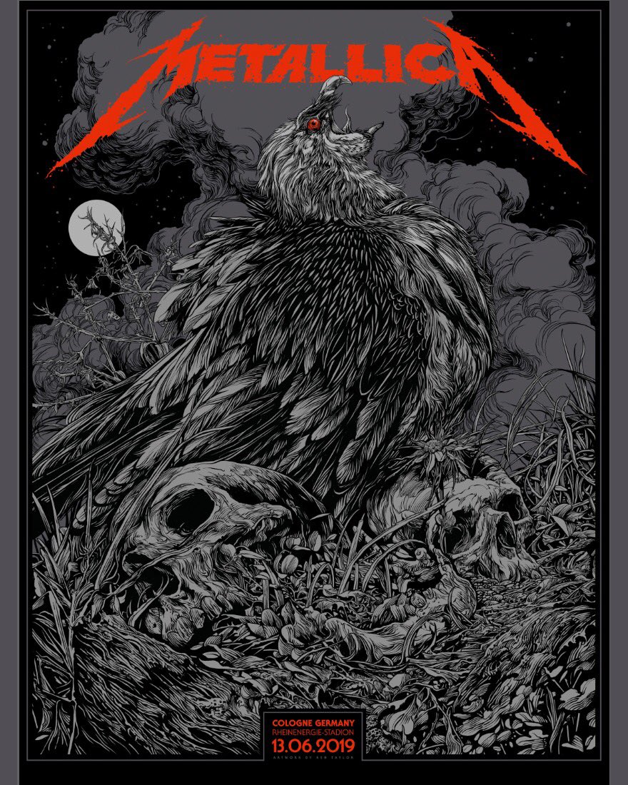 mitchputnam's tweet image. Ken Taylor’s Metallica poster will go up for sale tomorrow. It’s an 18” x 24” screenprint, has an artist edition of 70, and will cost $50. The foil variant has an edition of 30 for $120. Goes up tomorrow (Tuesday) at 2pm Central Time. Postersandtoys.com.