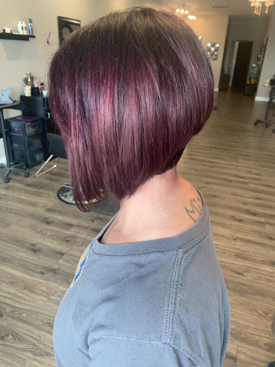 alexpaintshair's tweet photo. 💟 Plum Perfection 💟
& a Stacked A-Line Bob for the Win!
.
.
.
.
#stackedbob #alinebobcut #plumhair #purplehair #jackwinnpro #pulpriot #hattorihanzoshears #oliviagardenbrushes #denverstylist #coloradostylist #broomfieldstylist #simplybeautyhairdesigns #alexisnbeauty https://t.co/l2MVKhc6KY