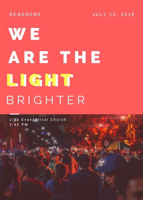 regener8_lec's tweet photo. "Never be afraid to shine too brightly for the one you love; for the light within you is set to light the world on fire with a love of Christ. Let your light shine bright." - Kelly Balarie
See you on Saturday, July 13!
#R82019 #WeAreTheLight #UCCPLIPA #CYFLIPA #Brighter https://t.co/ujkq4j2KKl