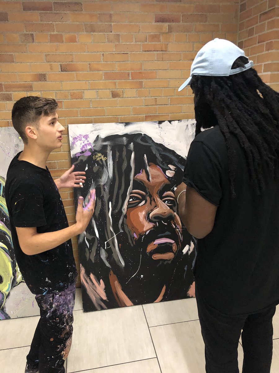 stacymcanulty's tweet image. Speed painting of @JasonReynolds83 created by high school student @StruckEvan. I am in awe! #nErDcampmi