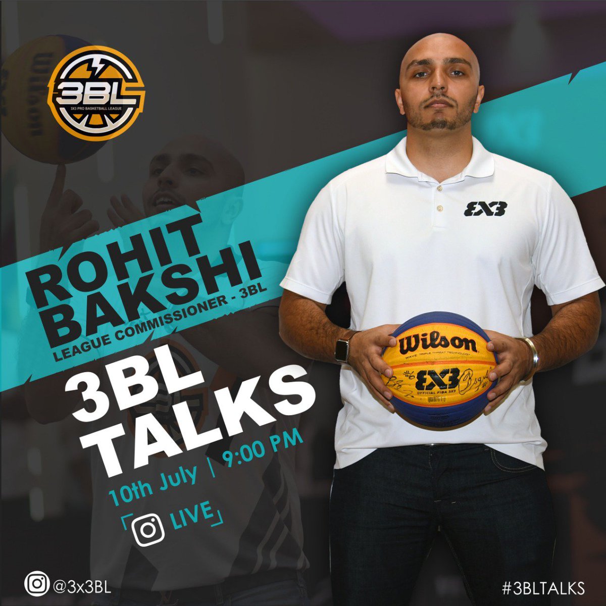 3X3BL's tweet photo. ๐จ#ALERT๐จ This week on #3BLTalks an important announcement will be made regarding Season 2 by none other than Mr. Rohit Bakshi, League Commissioner so set your alarms โฐ and tune in to the episode #IGLive at 9 PM on 10th July ONLY on @3x3BL. Get involved NOW! #IndiaBasketball https://t.co/cSPCtc4UlC