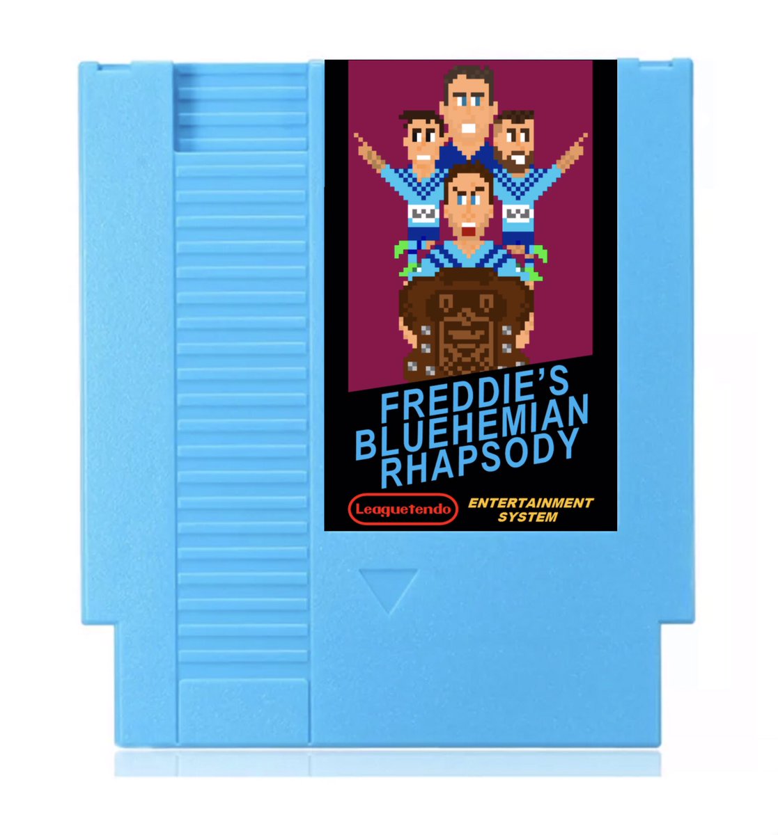 PixelRugby's tweet photo. The successor to Leaguetendo’s first 8-bit Rugby League release, “Simply the Best”, hits the gaming shelves tomorrow night following #Origin! “Freddie’s Bluehemian Rhapsody” celebrates @NSWRL going #BlueInARow #TwoInARow. Featuring earthing walk &amp; Pearce ‘Redemption’ cheat code! https://t.co/i7VmB4Gr9Y