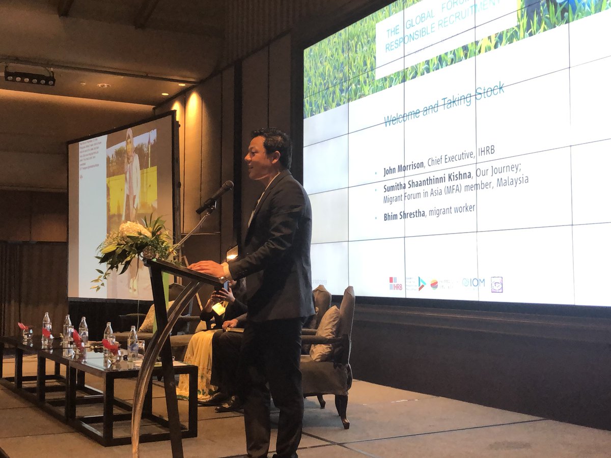 ihrb's tweet photo. Urgency runs through the opening remarks at #GFRR2019. We will miss the 2026 target for eradicating worker-paid recruitment fees unless CONCRETE ACTION is taken toward #employerpays, targeting the DRIVERS for #responsiblerecruitment, and #MIGRANTWORKERS are given voice and power. https://t.co/9aTw4yzdzy