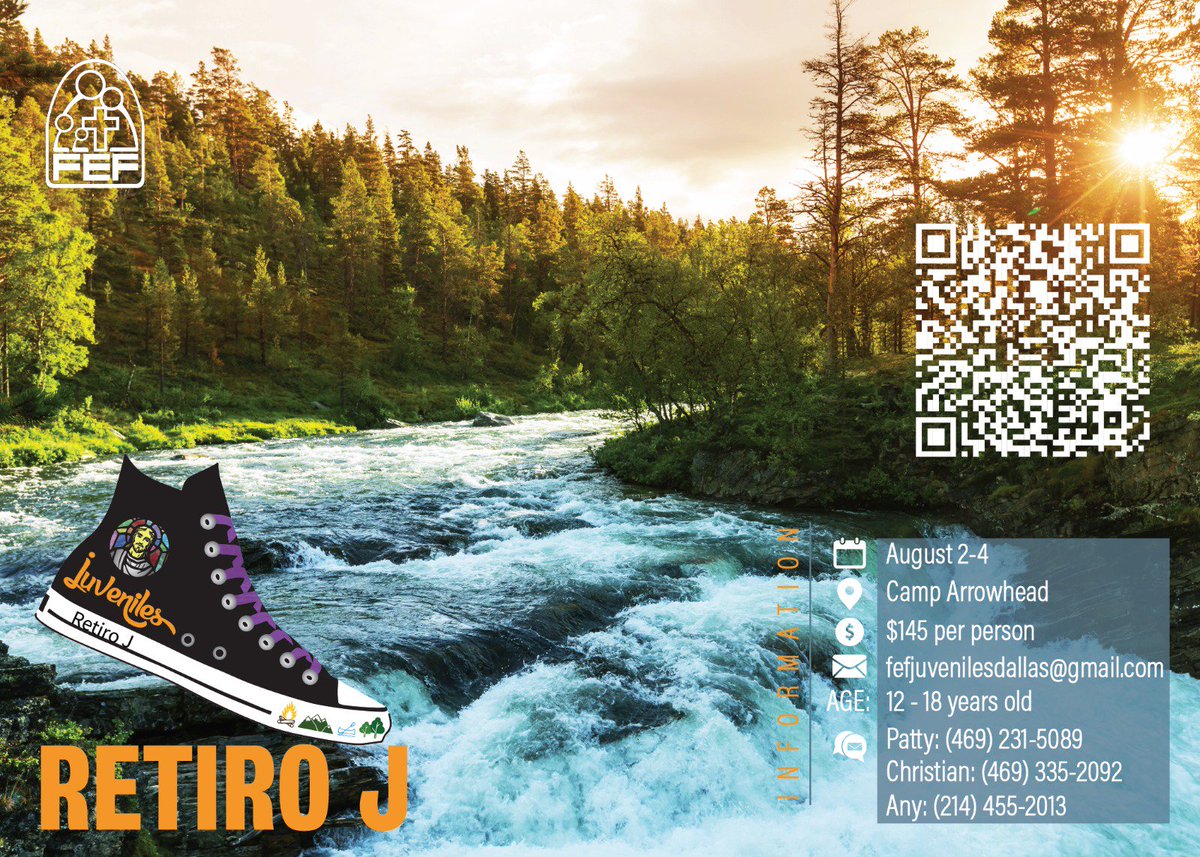 fef_juvenilestx's tweet photo. RETIRO J 2.0 REGISTRATIONS ARE NOW OPEN !!!!! Come see what Jesus has in store for YOU!! DM for more info !!
#FEFJuveniles #FEFRowlett #FEFMexico #CaminandoEnFamilia https://t.co/Q5PjigDLGI