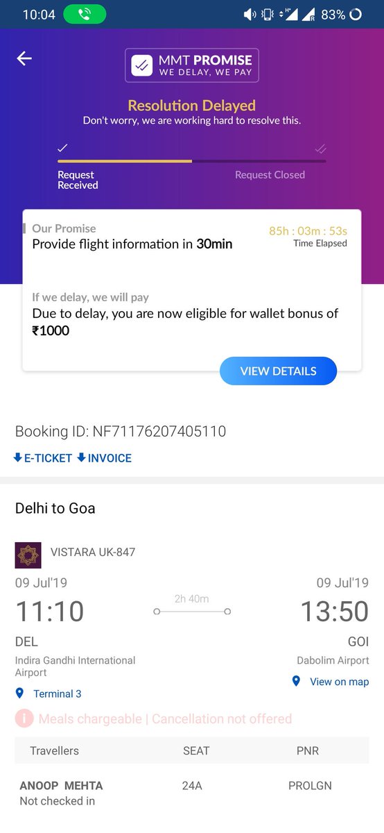 KanikaM95852619's tweet image. @makemytripcare @makemytrip
About 85 hours have past since I raised an issue, no resolution at all.
And whenever I am calling to follow up, the answer is false promises by #mmt team.
#Falsepromises #nocustomerdelight #customerharrassment #fraud #fake