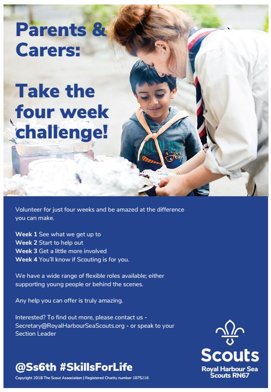 Ss6th's tweet photo. Parents and Carers Will You Take The 4 Week Challenge? #TuesdayMotivation #scouts https://t.co/om5pX96wby