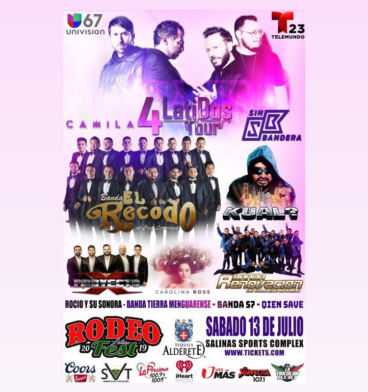 GRUPOPROYECTOX's tweet photo. Por primera vez Rodeó Latino Fest! 🇲🇽
La cita es este sábado! Si este Sábado en el Salinas Sports Complex!😱
Quien dice yo?🤯🔥
#Camila
#SinBandera
#BandaRecodo
#BandaRenovacion 
#proyectox 
#Kual
#CarolinaRoss
#rodeolatinofest2019 
#SalinasCa https://t.co/vj4kGI8htk