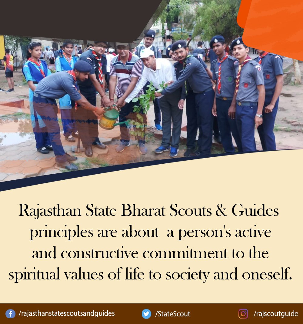 StateScout's tweet photo. Rajasthan State Bharat Scouts &amp; Guides principles are about a person's active and constructive commitment to the spiritual values of life to society and oneself.

#RajasthanScouts #BharatScouts #ScoutandGuide @bsgnhq https://t.co/GffVKDMQw3