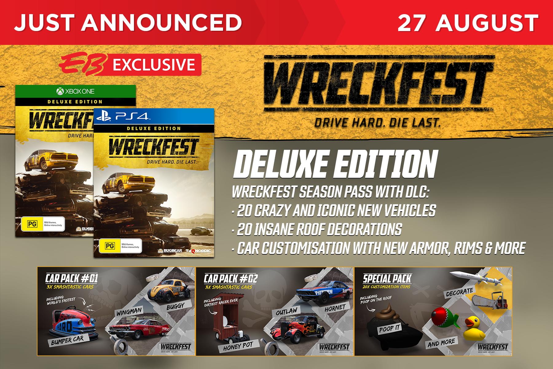 EB Games Australia on Twitter: "Just Preorder the EB Exclusive Wreckfest Deluxe Edition coming 27 August! 💥🚗 Drive Hard. Die Last. https://t.co/joJ7BpxynI https://t.co/lrCsizvj0t" / Twitter