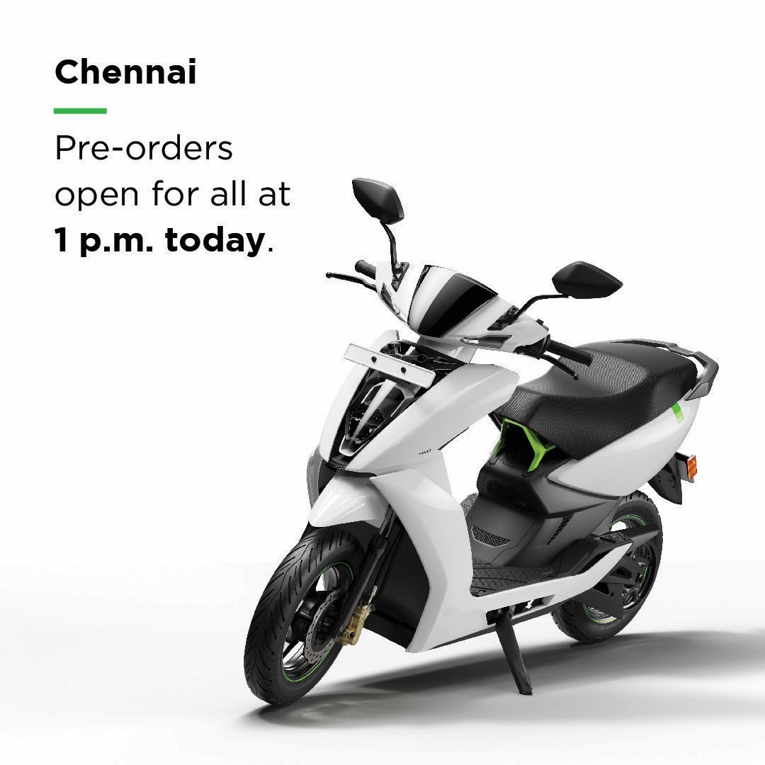 #Chennai #Ather450 is up for pre-orders today at 1 pm. For all! #AtherinChennai #electricvehicles