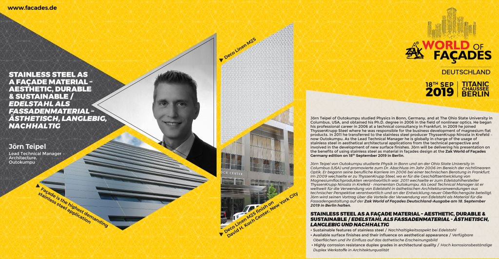 Zak World Of Facades On Twitter Jorn Teipel Of Outokumpu Will Be Delivering His Presentation On The Aesthetics Durability And Sustainability Of Stainless Steel As A Facade Material At Zakwof Berlin On