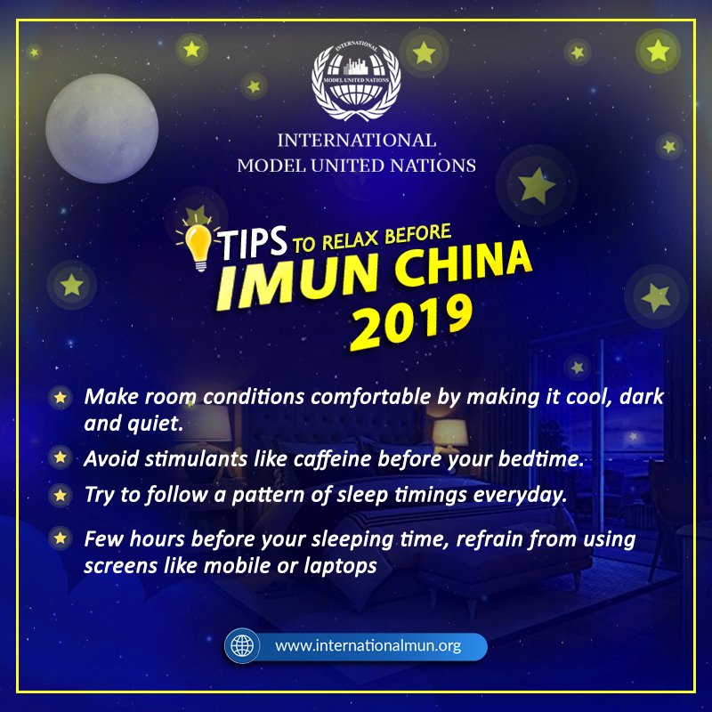 imunofficial's tweet photo. Used to staying awake and working into the night?
As IMUN CHINA 2019 draws closer, try revitalising your sleep schedule!
Register for IMUN China 2019!
https://t.co/wzEqz9OCT2
#delgate #deardelegate #night #adulting #efficiency #LevelUp #meditation #sleep #Sleeper #wake https://t.co/88MwSjnxna