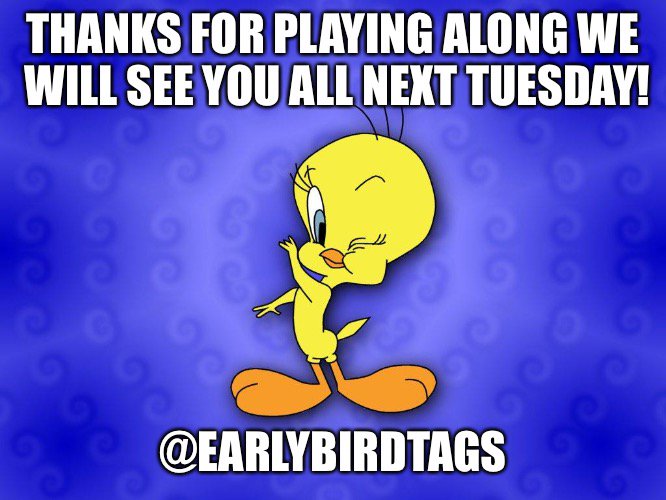 EarlyBirdTags's tweet photo. Thanks for joining and sharing your great tweets with host @KMGFromChicago and hostess @Cassie4Peace! Thanks goes out to @beingkarmin for guest hosting with us this morning! Continue playing #WhyYouShouldFollow and we’ll see you next Week! Have a great rest of your day and week! https://t.co/vpgtQfBNUb