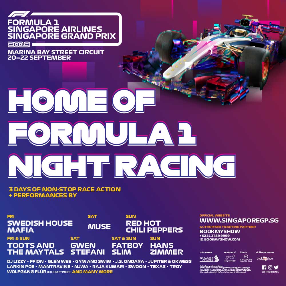 BookMyShowID's tweet photo. 2019 Singapore Grand Prix
Sept 20, 2019 at Marina Bay Street Circuit: Singapore
Get your ticket on BookMyShow Indonesia https://t.co/0Inx5iCPoA
#Formula1 #FormulaOne
#NightRacing #BMSGrandPrix
#BookmyshowID https://t.co/LE0Z9brdKF