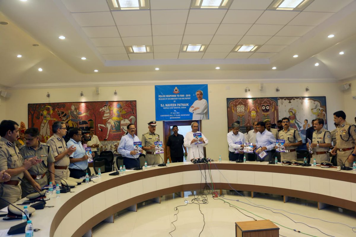 odisha_police's tweet photo. Sh. Naveen Patnaik, Hon’ble CM today released a Documentary film &amp; a Report on "Police Response to Cyclone FANI-2019” &amp; lauded the outstanding work of @odisha_police in all domains &amp; spheres before, during &amp; in the aftermath of #FANI. All senior officers attended the programme. https://t.co/Lv2gF2vF6A