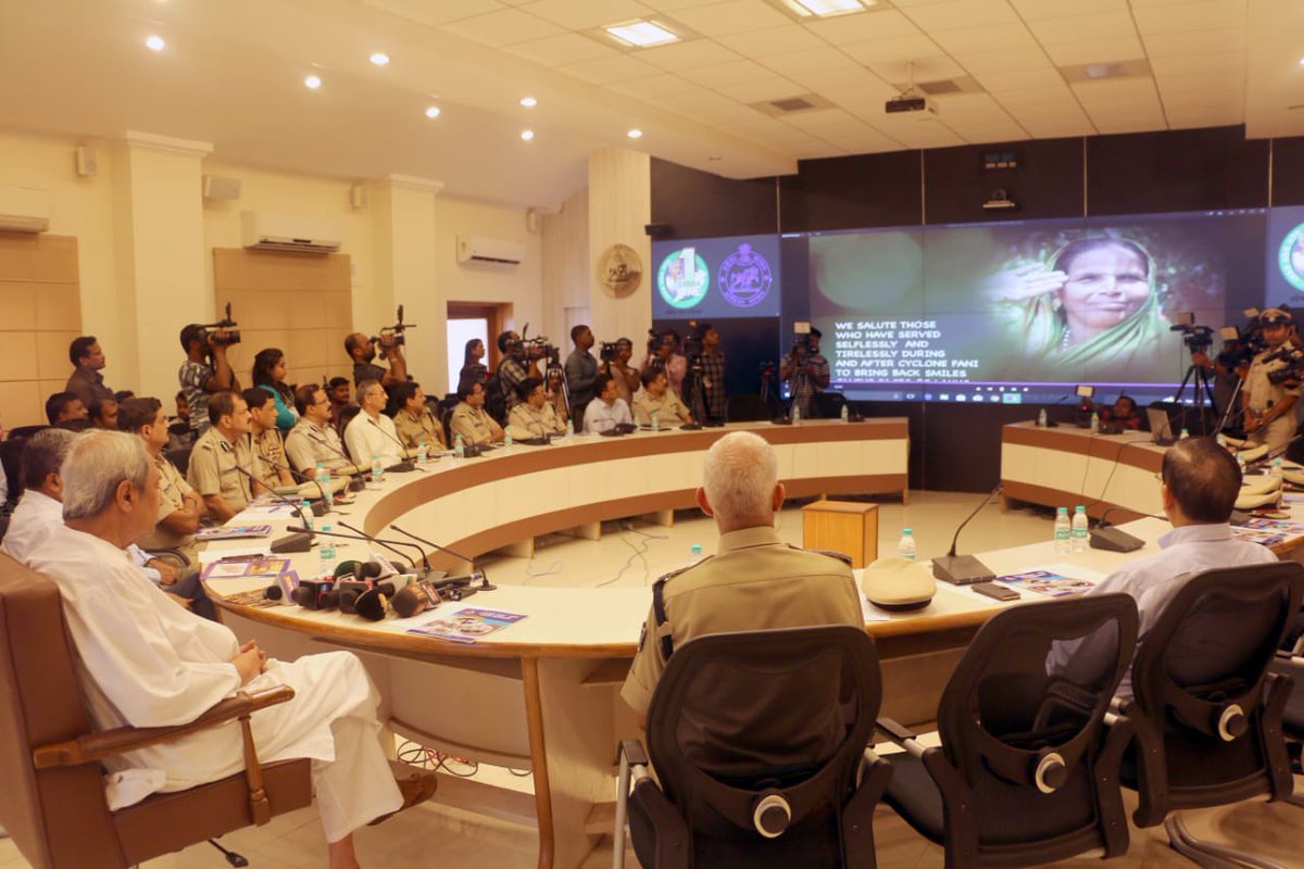 odisha_police's tweet photo. Sh. Naveen Patnaik, Hon’ble CM today released a Documentary film &amp; a Report on "Police Response to Cyclone FANI-2019” &amp; lauded the outstanding work of @odisha_police in all domains &amp; spheres before, during &amp; in the aftermath of #FANI. All senior officers attended the programme. https://t.co/Lv2gF2vF6A