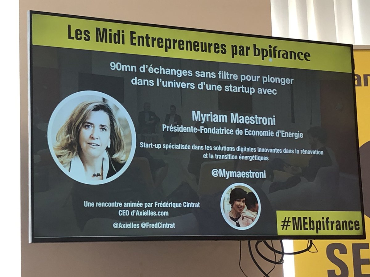 phkunter's tweet photo. #RSE #entrepreneuriatfeminin aujourd’hui dans le cadre de « Midi Entrepreneures » #Bpifrance reçoit Myriam Maestroni Présidente d’Economie d’Energie. Un témoignage exceptionnel sur son parcours de dirigeante grand groupe et d’entrepreneure. Merci à Frédérique Cintrat @AXielles https://t.co/7BMMA668ed