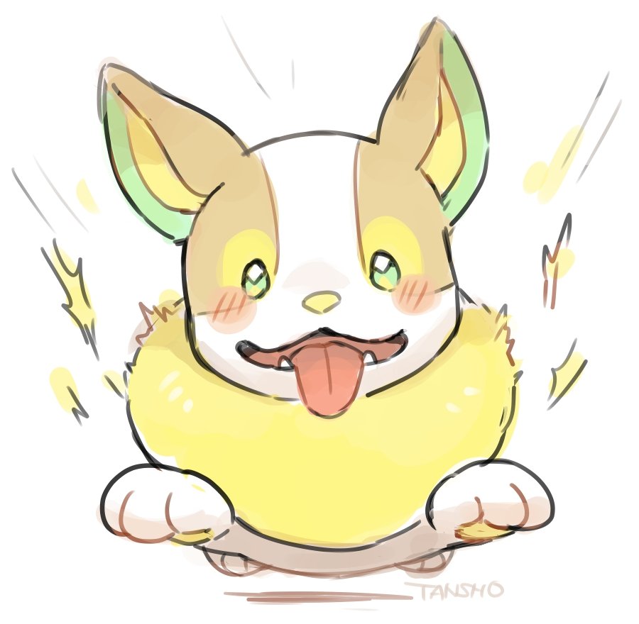 yamper tongue no humans pokemon (creature) solo tongue out green eyes fangs  illustration images