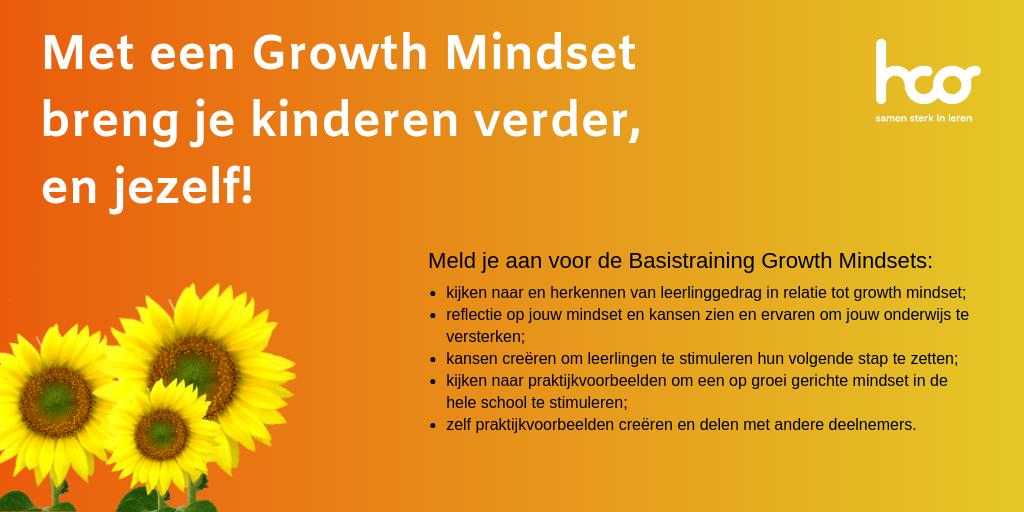 Overal worstelen kinderen tijdens het leren. ‘Ik kan het niet, dit is te moeilijk!’ Is dit echt zo, of zit het in de #mindset van de kinderen? Basistraining <a href="/growth_mindsets/">Growth mindsets</a> -3 bijeenkomsten van 3 uur- start 12 sept bij HCO. Aanmelden: bit.ly/2xEkbe4 🌻