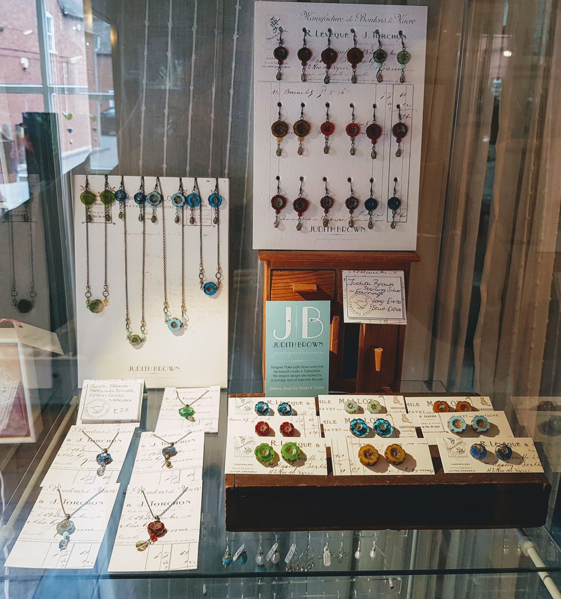 Judith Brown Jewellery , made in Leek, Staffordshire. 
These pieces are from the Bohemia Collection, made with colourful Czech glass beads and finished with oxidised silver.  Prices start from £12.  #FarthingGallery #jewellery #glass