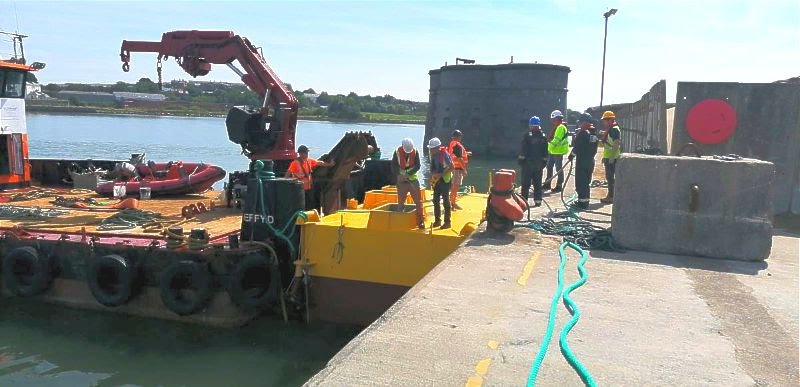 Following integration of the topsides to the floating lower section and final integration of the electrical and telemetry systems, a wet tow is planned to take the WEC from Wales to the FaBTest site at Falmouth, Cornwall later in July.