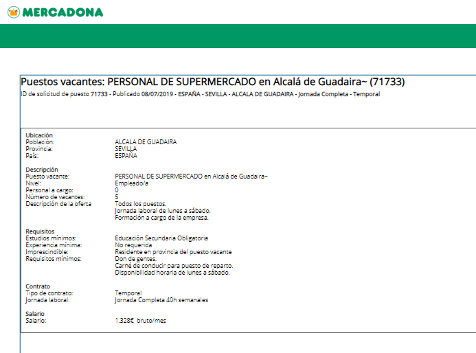 Seviempleo's tweet photo. 📄📣 Oferta de #empleo de 5 puestos de personal de supermercado (contrato temporal, jornada completa) en Alcalá de Guadaíra vía @Mercadona https://t.co/Yzd3Do8225 #AlcaláGempleo #EmpleoSE @aytoguadaira https://t.co/VUq4MJne10