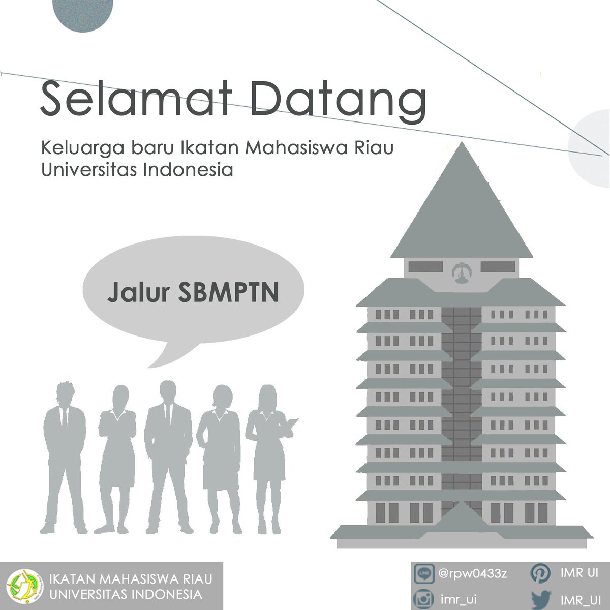 IMR_UI's tweet photo. [SAMBUT IMR UI 2019]

Halo IMR UI 2019!
IMR UI mengucapkan selamat datang kepada anggota keluarga baru IMR UI, mahasiswa angkatan 2019 jalur SBMPTN.
Yuk yang lulus SBMPTN segera isi database "IMR UI 2019" yang bisa diakses pada link di bawah ini:

https://t.co/imU9PBxj7M https://t.co/8g1dOmCN73