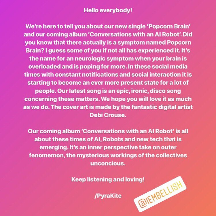 PyraKite's tweet photo. Here’s some text for the literate. ❤️ #popcornbrain #popcorn #pyrakite #newmusic #music #indiemusic https://t.co/0GPR17V7dr