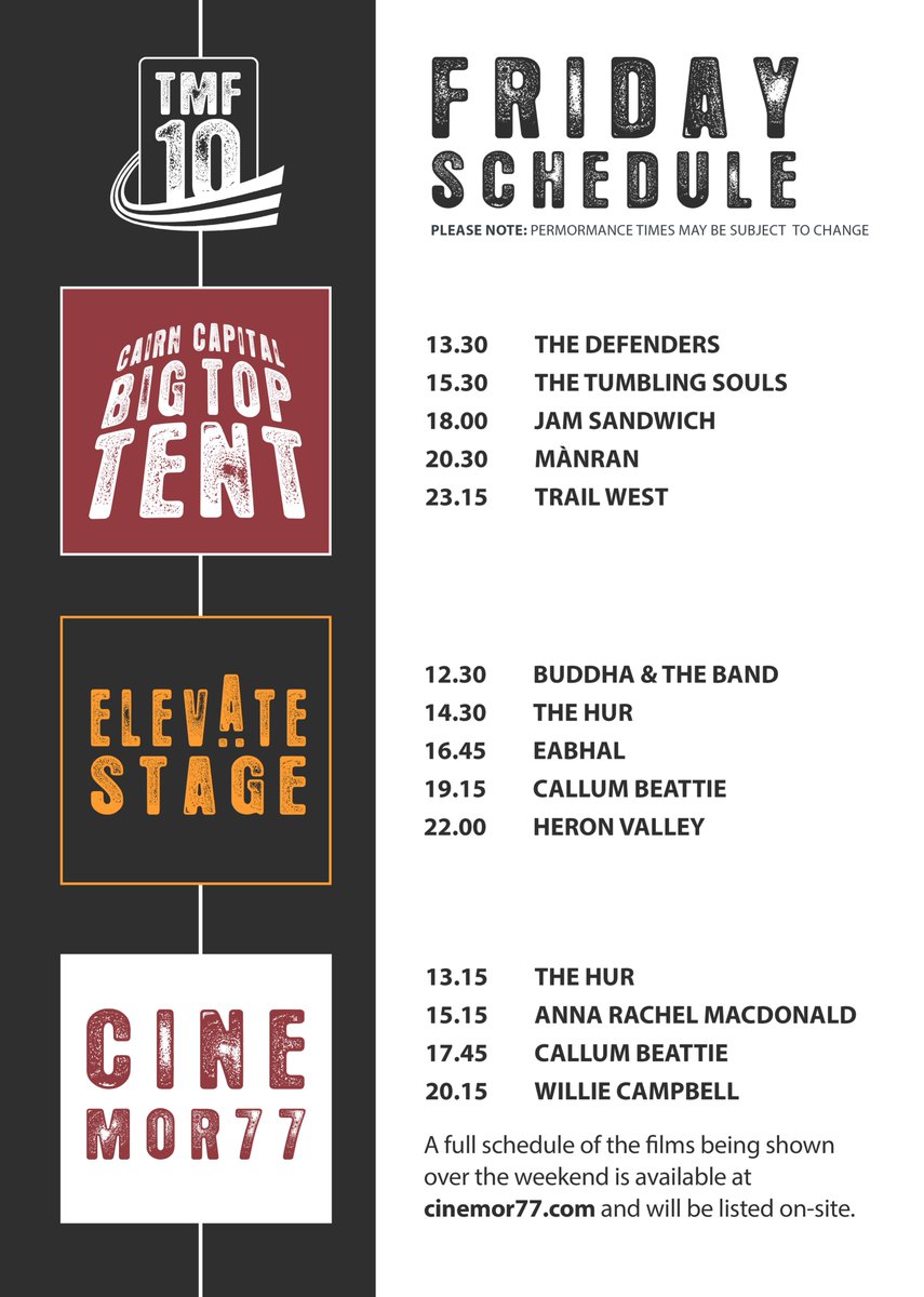TireeMusicFest's tweet image. 🎪STAGE TIMES🎪 Check out our schedules across the weekend... when&apos;s your fav band on? #TMF10 here we come... 😎 #waitingonasunnyday Check out full programme for all your essential info: tireemusicfestival.co.uk/wp-content/upl…