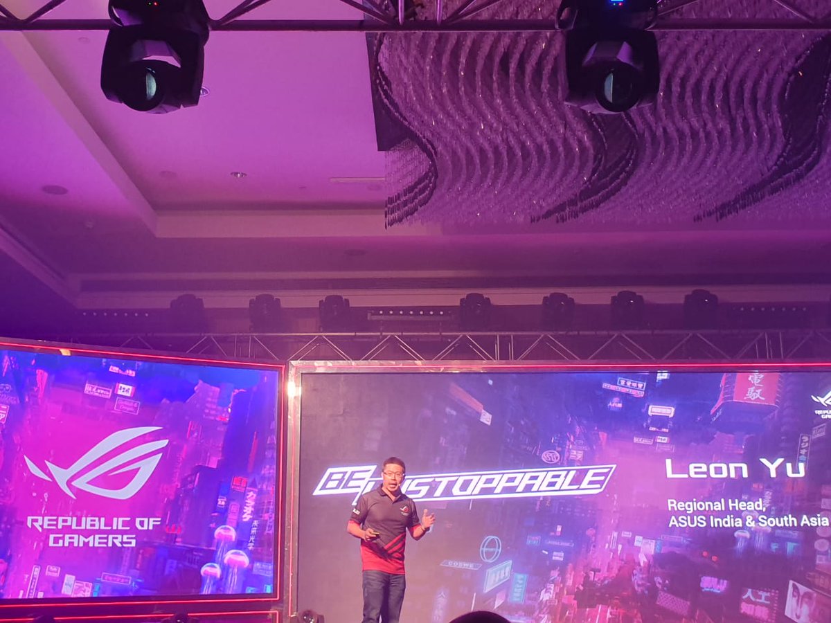 IntelIndia's tweet photo. Leon Yu, Regional Head – India & South Asia, @ASUS kickstarted the event highlighting the 30 year journey of Asus and its upcoming #ROGRedefined product line. #BeUnstoppable #ChoiceOfChampions #GameOnIntel https://t.co/MlzkLf9eQO