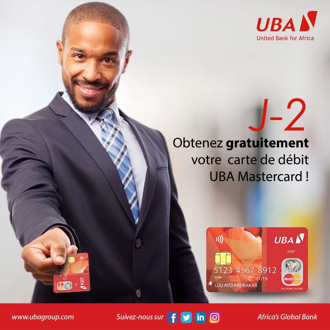 UBABenin's tweet photo. Encore 2 jours et ce sera la fin de notre Promo Carte de débit UBA Mastercard gratuite.
Passez le message aux retardataires 😉!
La UBA Mastercard est disponible dans toutes nos agences
#UbaBénin #AfricasGlobalBank #UbaMastercard https://t.co/FDAxlqPGES