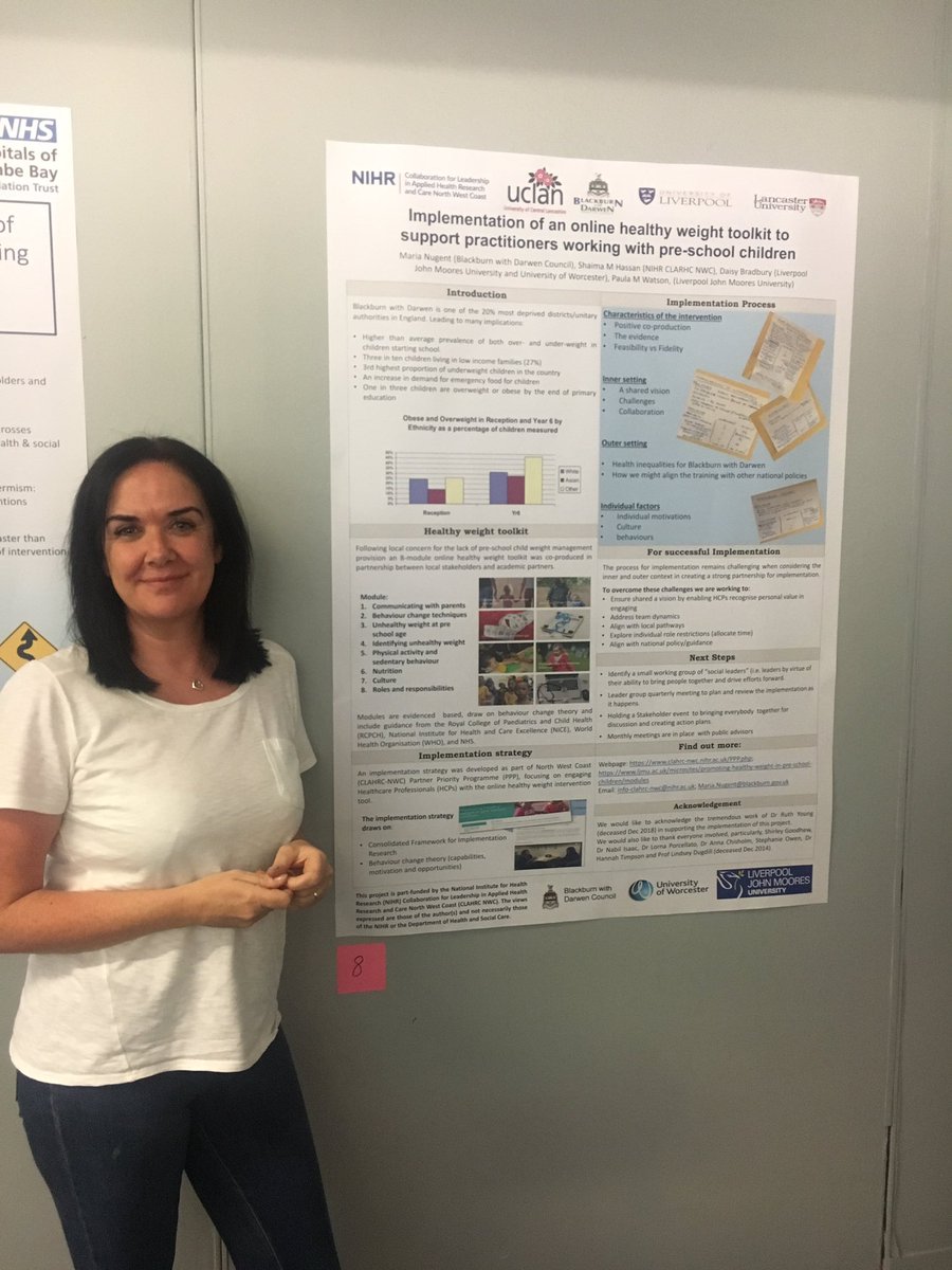 Shaima_M_Hassan's tweet image. Great poster by Maria Nugent from #blackburnwithdarwn about her #implementationstrategy for an online healthy weight toolkit @clahrc_nwc #PPP dissemination event