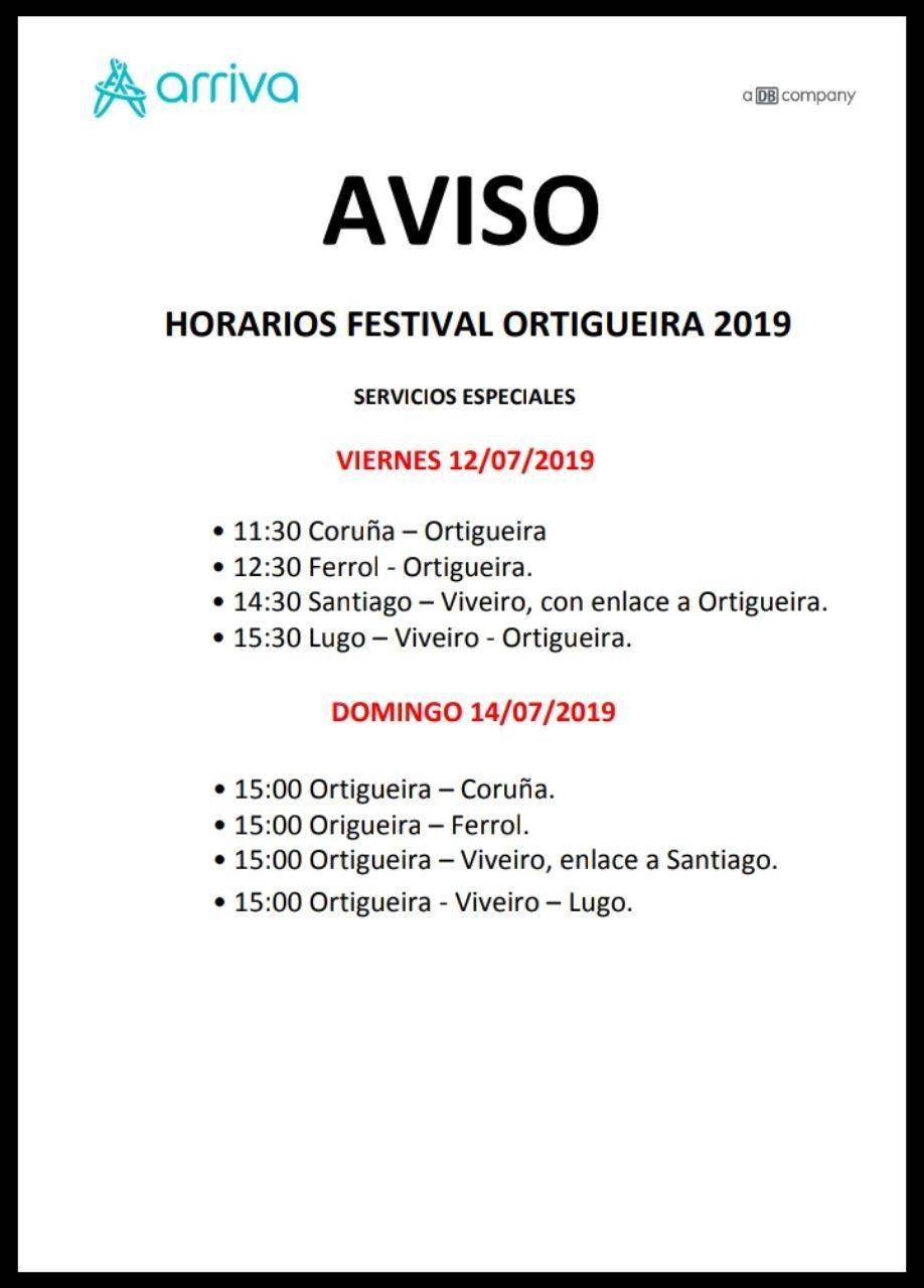 Silcerino on X: "▶️ #Arriva | Horarios Especiales Festival de Ortigueira  2019. Autobuses. ➡️ https://t.co/InIMunx2kz https://t.co/YtFqvN8nAZ" / X