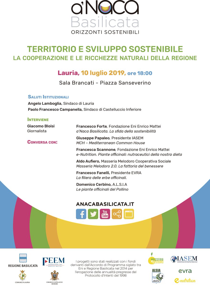 Si terrà domani (mercoledì 10 luglio) alle ore 18.00, presso la Sala Brancati a Lauria, il dibattito su “Territorio e sviluppo sostenibile. 

anacabasilicata.it/2019/07/09/ana…