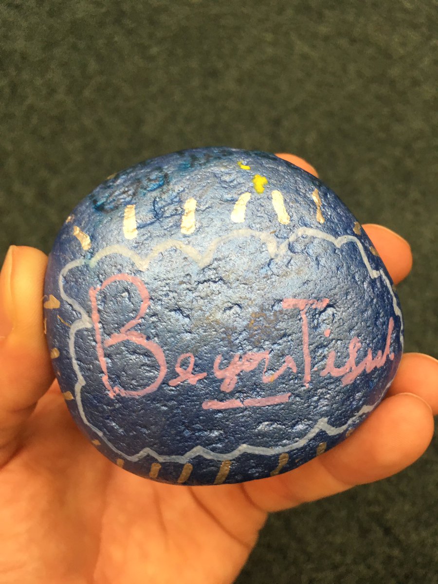 MPSBellingham's tweet photo. The challenge was accepted by @lmurraymint and this b-e-a-utiful #kindnessrock by @ElfridaSchool was found by #PCJonathan on early morning patrols. He will consult with #PCCiaran &amp; #PCSOAaron about where it will be hidden next!! It really does make you 😃. https://t.co/QL4HNIomga