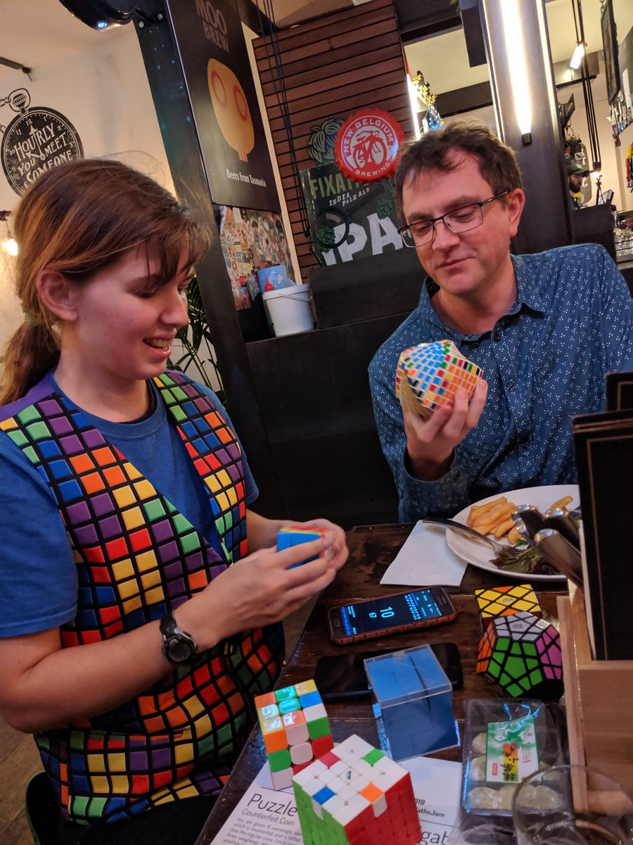 Tonight we welcome <a href="/SirWaffle2/">Sydney Weaver</a> to Melbourne (in her awesome waistcoat!). Sydney Weaver is a world champion Rubik's cube speed solver. Here she is with <a href="/RobertCWebb/">Robert Webb</a> sharing cube ideas.