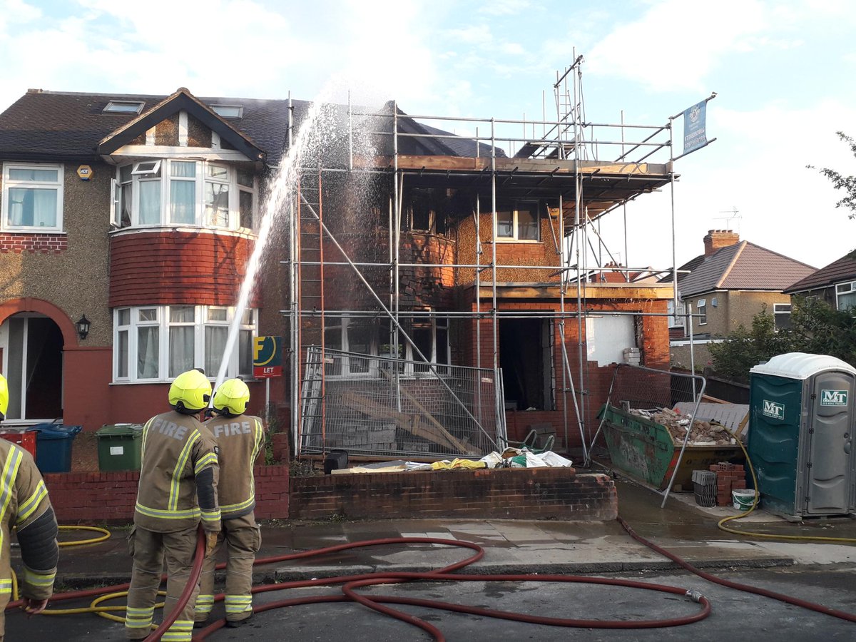 LondonFire's tweet photo. Firefighters were called to a house fire in #Harrow The first floor was destroyed and a large amount of the ground floor was also damaged https://t.co/E7X5NTgxgW https://t.co/FDdZpwYyMf